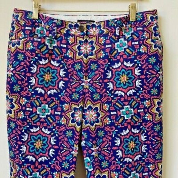 Lands End Chino Pants Women Size 10 Straight Leg 11" Rise Bright Colorful Aztec - Picture 3 of 12
